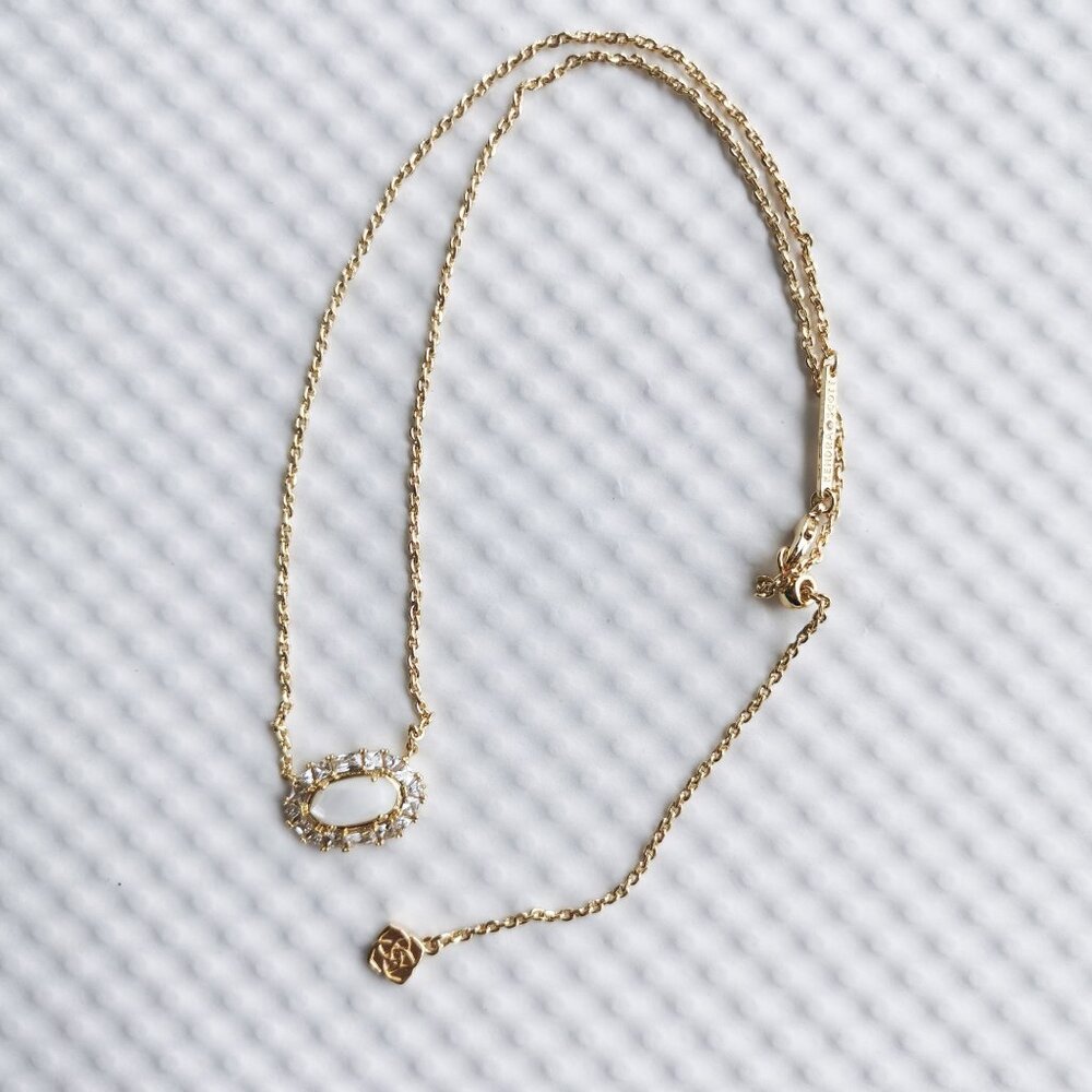 Kendra Scott Gold Ivory Mother-of-Pearl Elisa Crystal Frame Necklace NEW